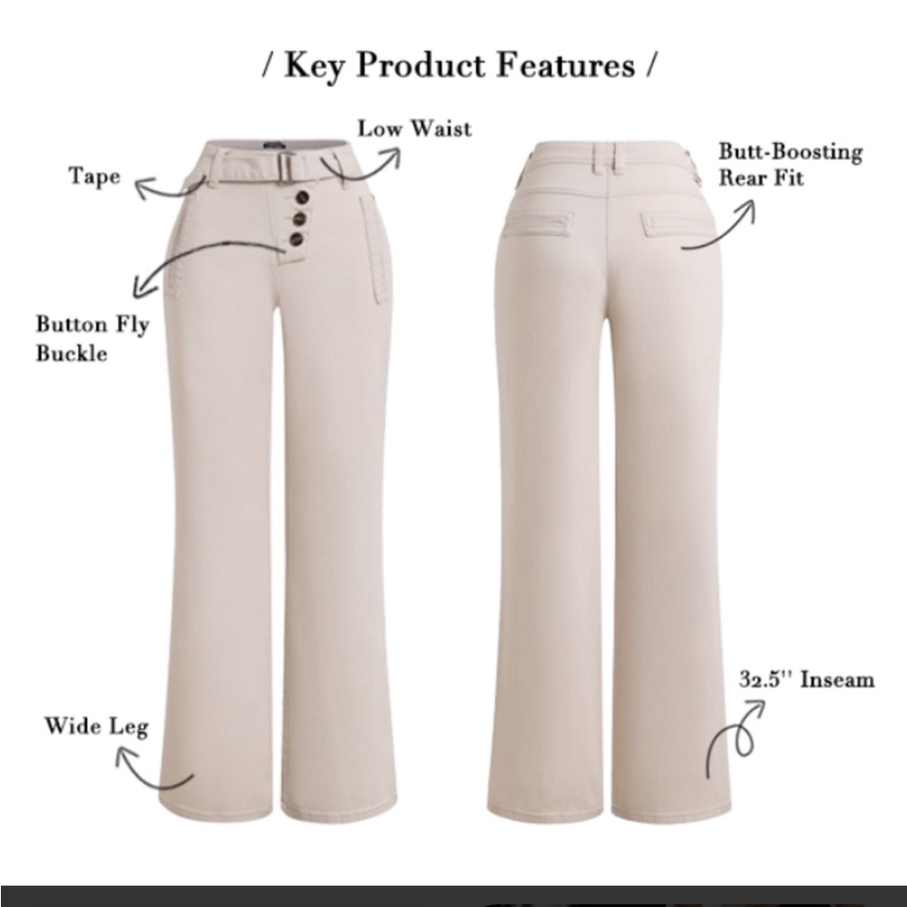 Low-Waist Wide Leg Pants with Button Fly in Cream